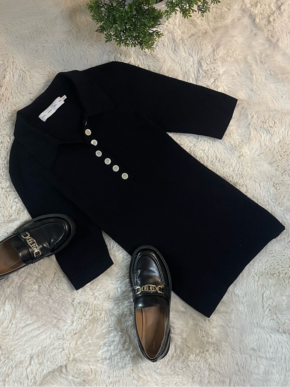 Proenza Schouler White Label Cotton Knit Polo Henley Top Sweater Black Womens M